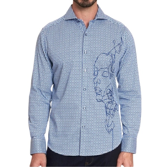 Robert Graham Face Off Embroidered Houndstooth Sport Shirt